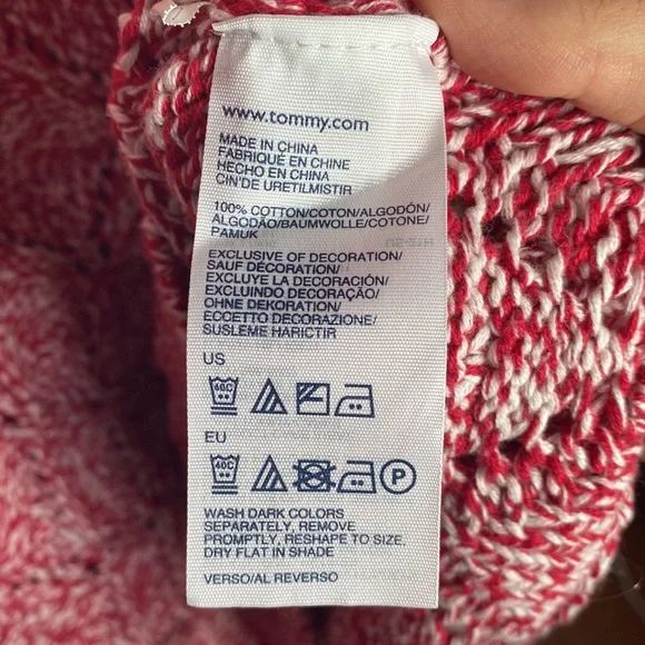Tommy Hilfiger Heather red Diamond chunky knit cotton sweater with Pom-poms XL - Picture 9 of 10